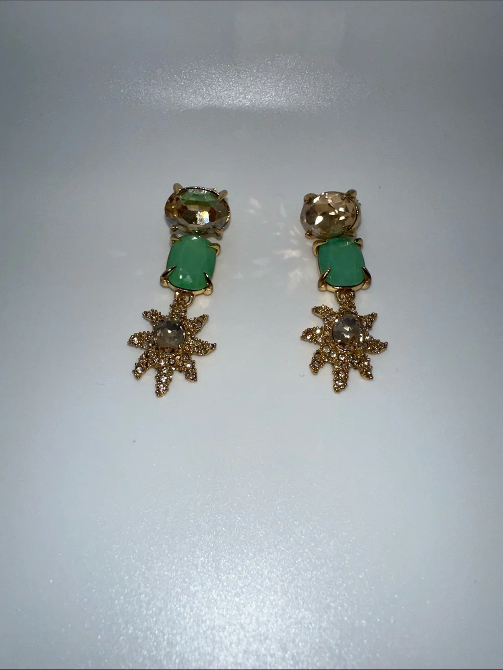 Gold-Tone Mint Green Drop Earrings with Crystal Star Charm